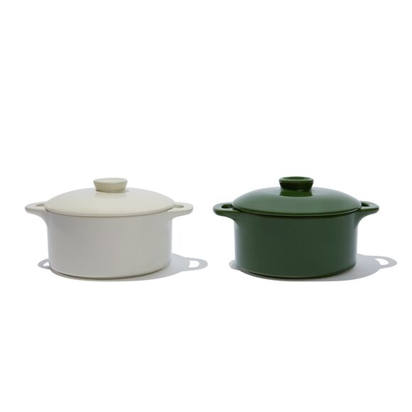 New in Box Brocc Your Body Mini Round Ceramic Cocotte Set White and Green - Picture 1 of 5
